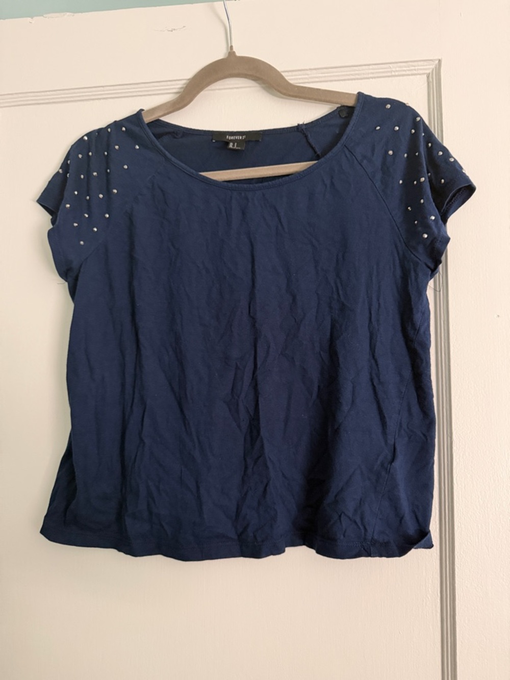 Forever 21 Navy Short Sleeve Top with Shoulder Studs